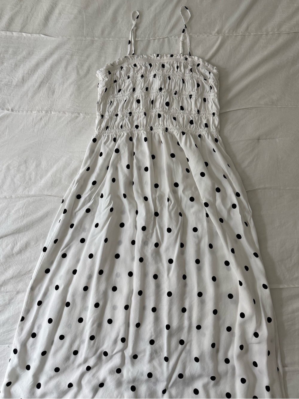 H&M White Midi Dress with Black Polka Dots